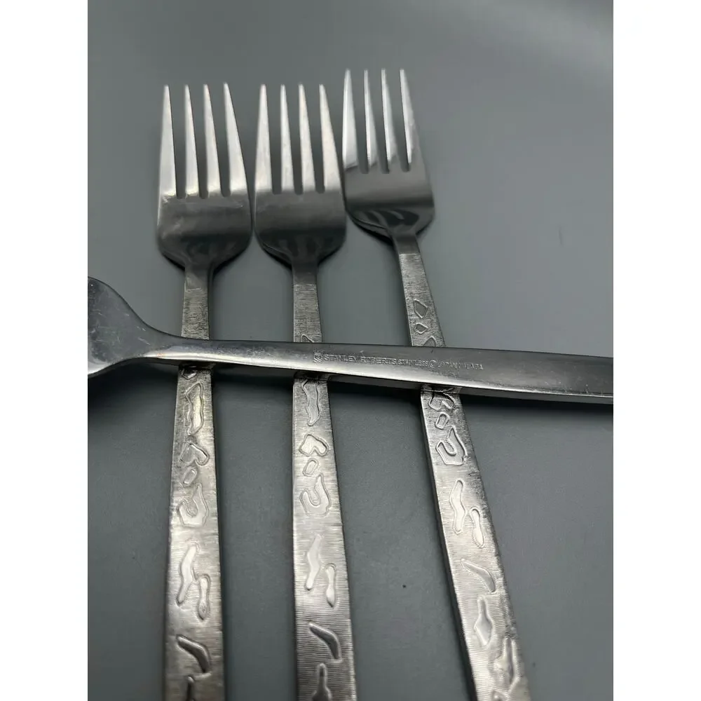 Stanley Robert's‎ Stainless Malaga Abstract design flatware 4 Dinner Forks